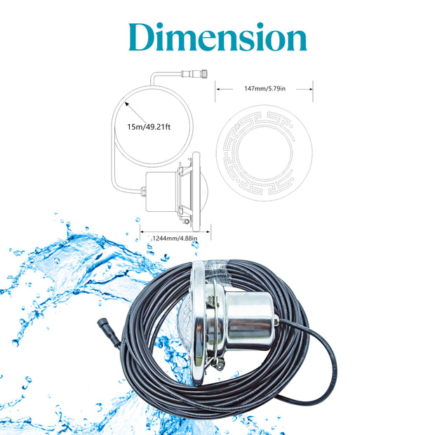 Smart Pool Light Fixture  6 " for In-ground Pool 50 ft Cord